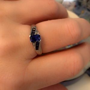 10k White Gold Lab Created Sapphire Ring